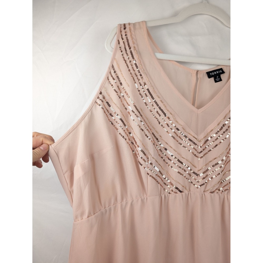 Torrid Y2K Sequin Babydoll Tank Size 2 2X Pink‎ Embellished Romantic Festival - Picture 3 of 9